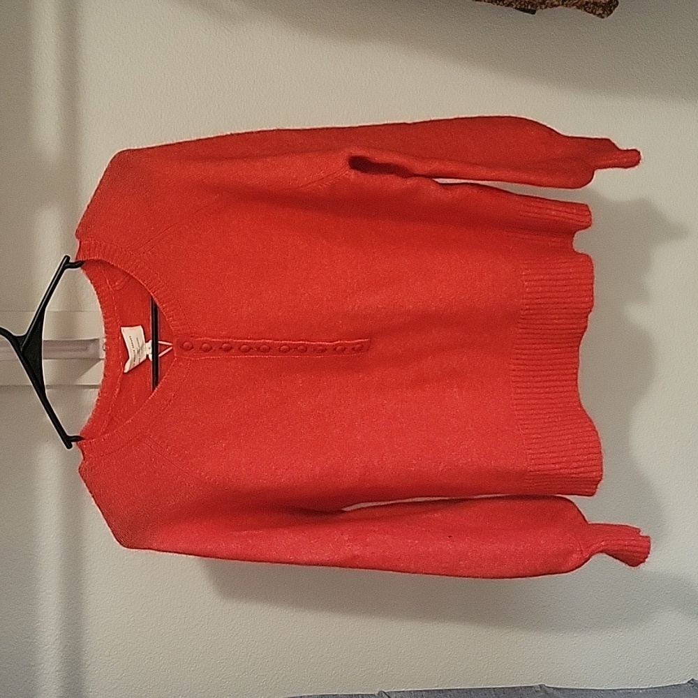 Sezane Red Crewneck Button-Front Sweater - Picture 5 of 9